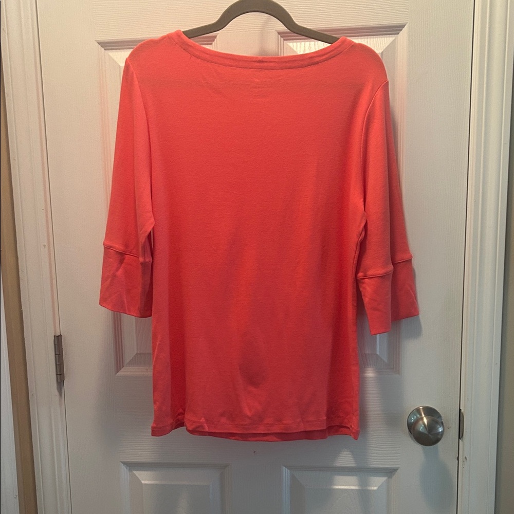 NWT Christopher & Banks Vibrant Coral Long Sleeve Top - Picture 3 of 4